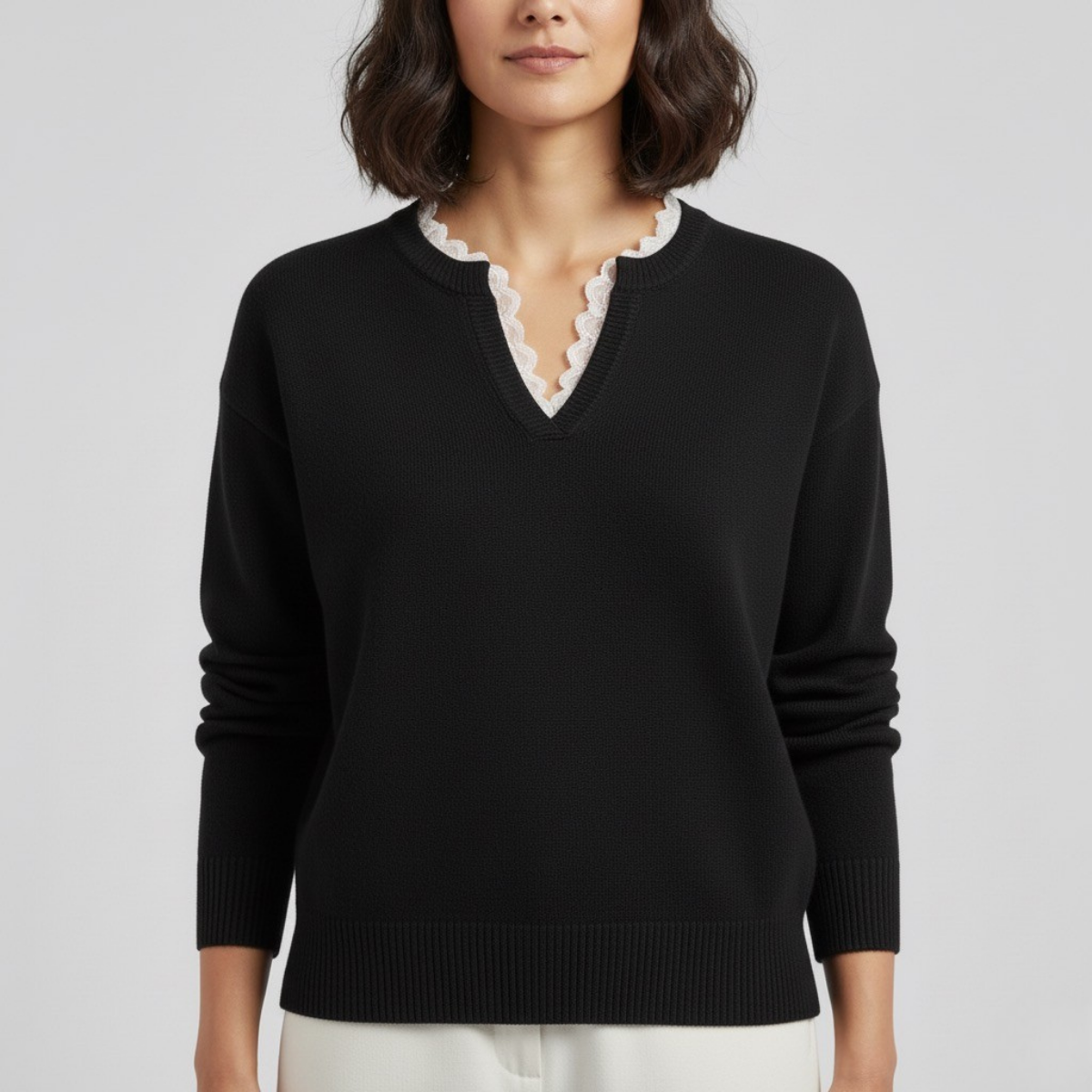 Damska swobodna długa z dekoltem-V bluzka