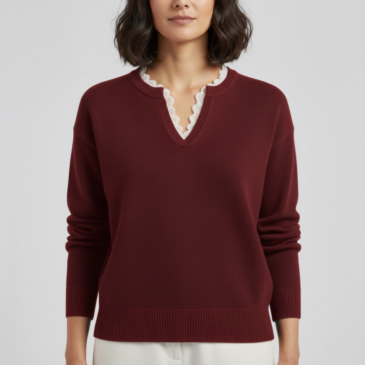 Damska swobodna długa z dekoltem-V bluzka