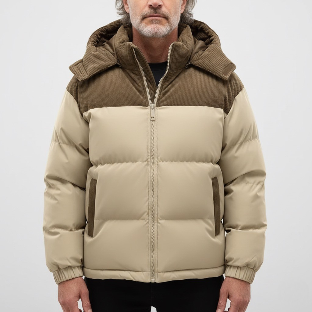 Męska pikowana ocieplana z-kapturem kurtka