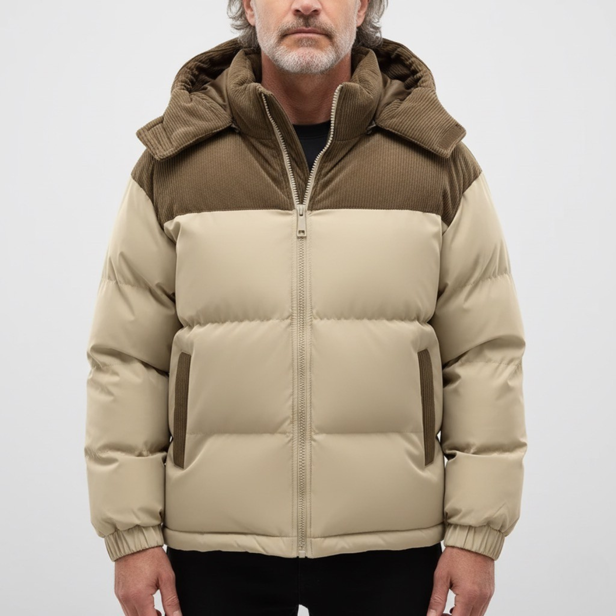 Męska pikowana ocieplana z-kapturem kurtka