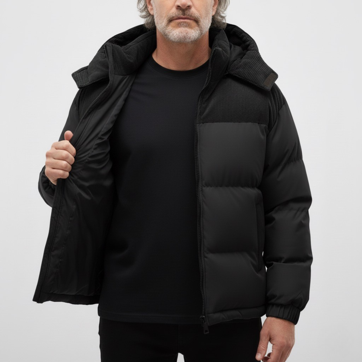 Męska pikowana ocieplana z-kapturem kurtka