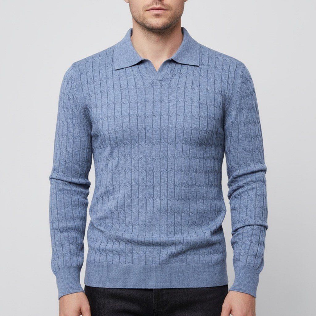 Męski dopasowany teksturowany z kołnierzykiem sweter