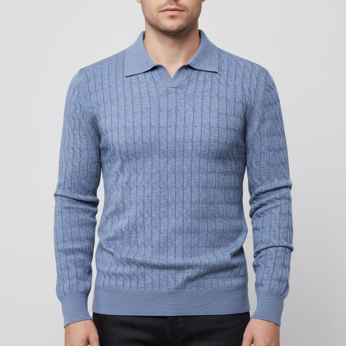 Męski dopasowany teksturowany z kołnierzykiem sweter