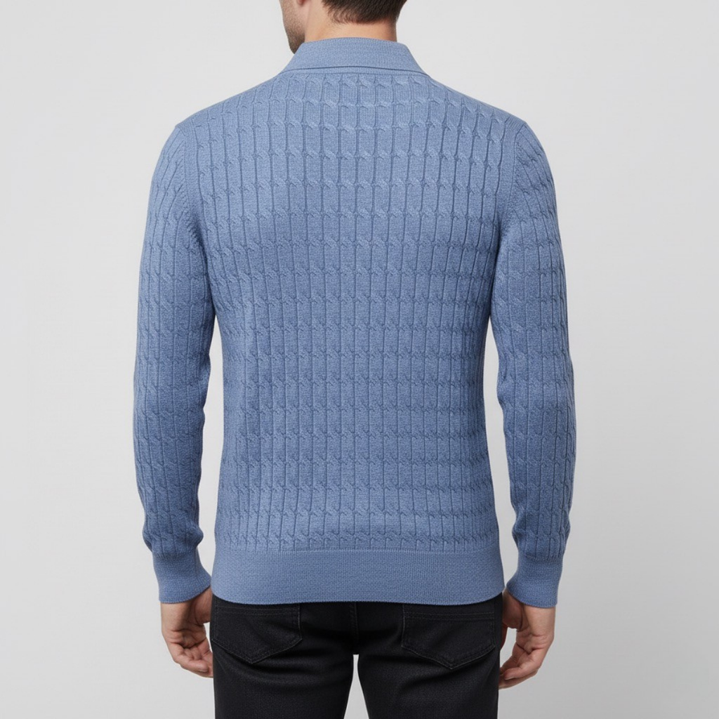Męski dopasowany teksturowany z kołnierzykiem sweter