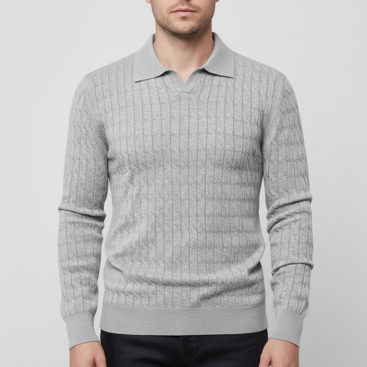 Męski dopasowany teksturowany z kołnierzykiem sweter