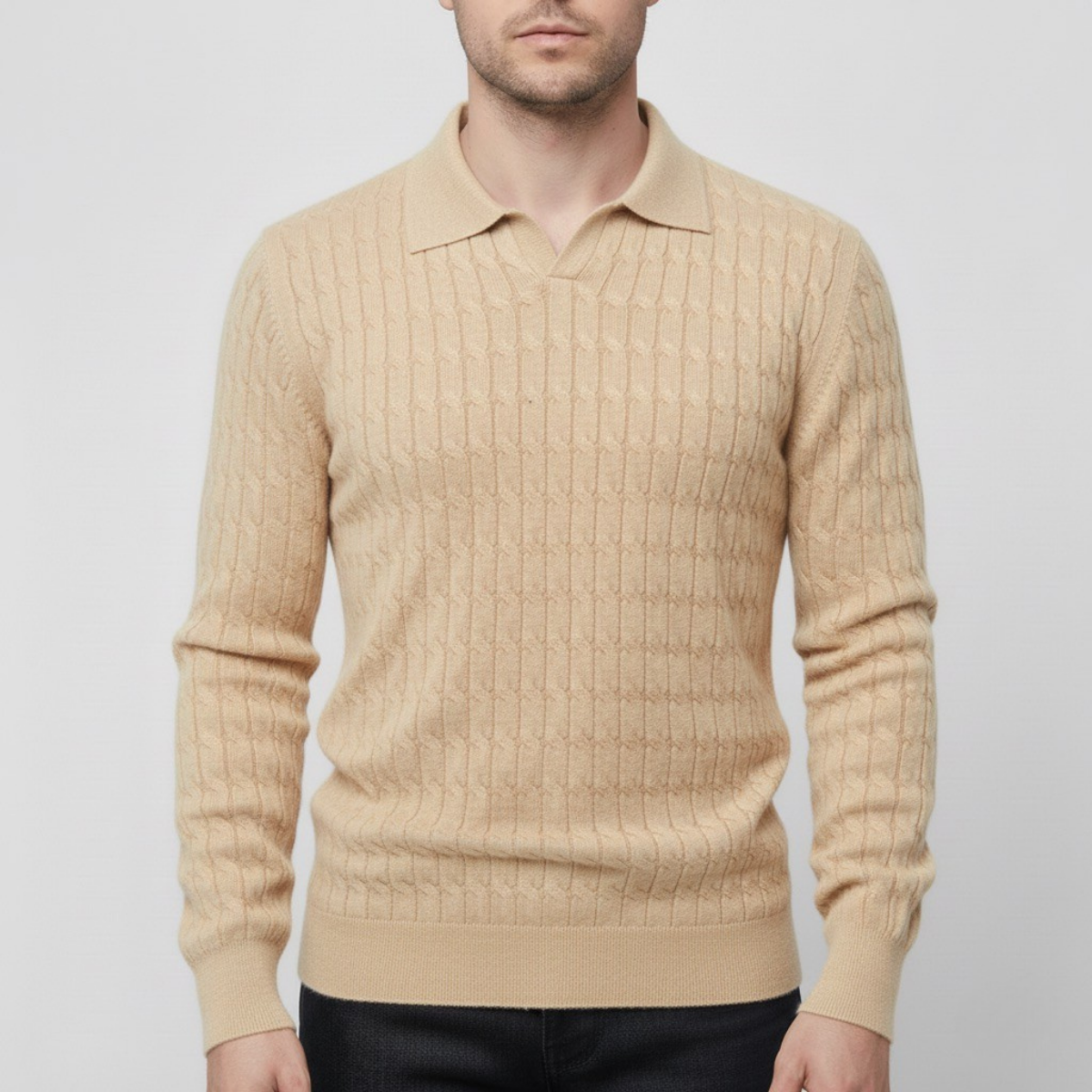 Męski dopasowany teksturowany z kołnierzykiem sweter