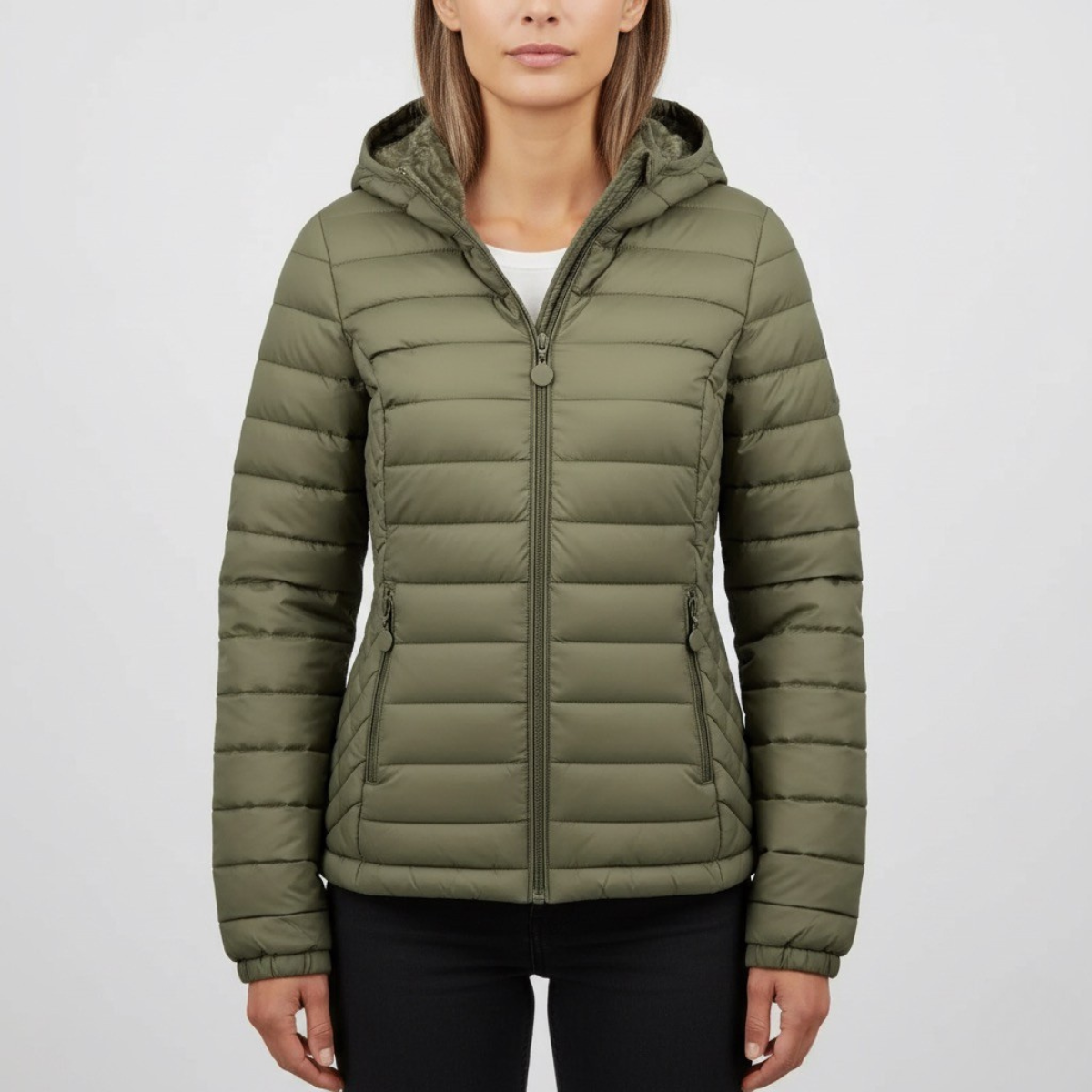 Damska pikowana dopasowana z kapturem kurtka