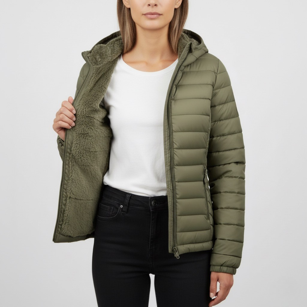 Damska pikowana dopasowana z kapturem kurtka