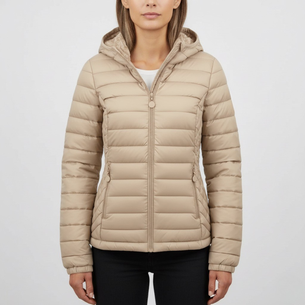 Damska pikowana dopasowana z kapturem kurtka