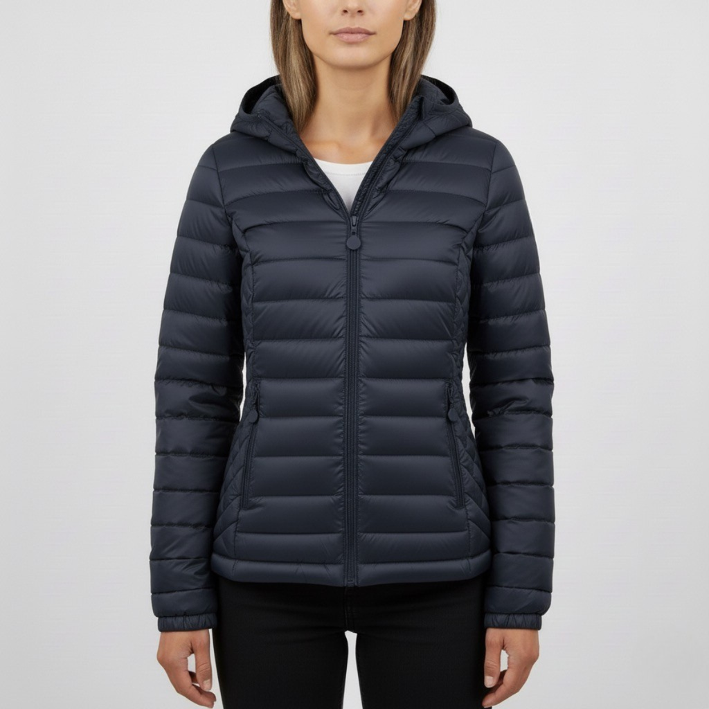 Damska pikowana dopasowana z kapturem kurtka