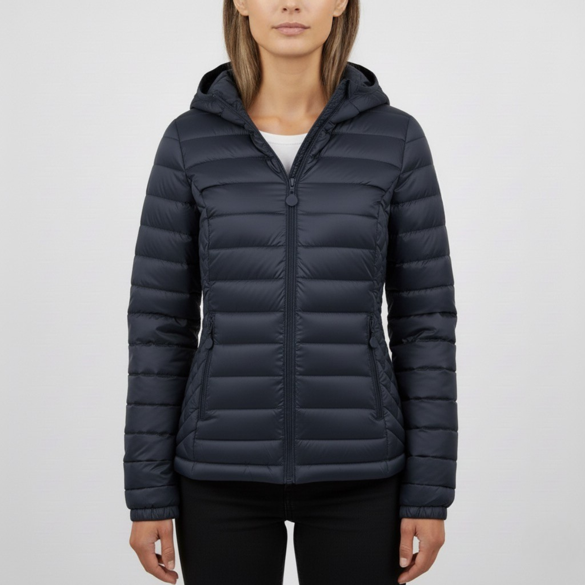 Damska pikowana dopasowana z kapturem kurtka